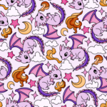 Pre-Order Pink Purple Baby Dragons With Moons Stars And Clouds
