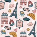 Pre-Order Cute Parisian Cafe Croissant Macaron Coffee and Architecture