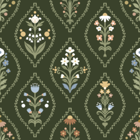 Pre-Order Folk Floral Medallion Cottagecore Forest Green