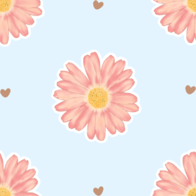 Pre-Order L-Light Peach Aster Flower with Tiny Hearts In Between on Light Blue Background