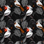 Pre-Order Tropical Birds and Monstera Leaves Grey