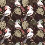 Pre-Order Tropical Birds and Monstera Leaves Muted