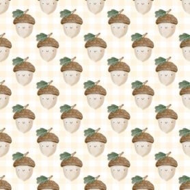 Pre-Order Watercolour Autumn Acorns Yellow Gingham