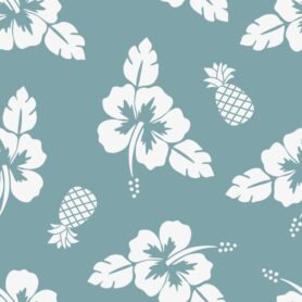 Pre-Order Hibiscus Flowers and Pineapple Tropical Hawaiian Teal White