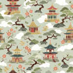 Pre-Order Chinoiserie Pagoda Oriental Garden Asian Landscape Blossom