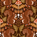 Pre-Order Autumn Squirrels Woodland Animals and Mushrooms Foliage Fall