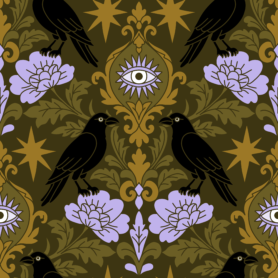 Pre-Order Gothic Raven Damask Celestial Mystic Crow