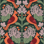 Pre-Order Red Cardinals and Pink Hydrangea Floral Blossoms