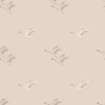 Pre-Order Minimalist Japanese Red Crowned Cranes Flying On Soft Pastel Brown Background